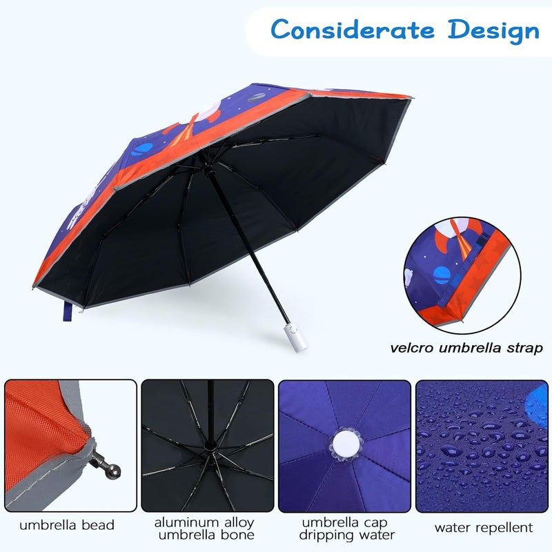 Decalsweet Kids Folding Umbrella Auto Open/Close Anti-rebound Safe Design UV Resistant Automatic Children Travel Umbrellas 8 Rib Reinforced Canopy 360° Reflective Strip Lightweight Cute Umbrella for Girls & Boys - Image 4